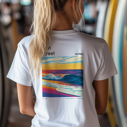 17th Street Surf T-Shirt | Coastal Wave Art Tee — design printed on the back of the t-shirt