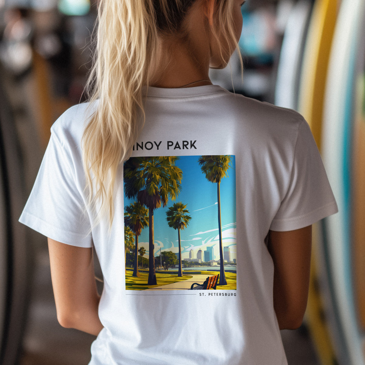 Vinoy Park Travel T-Shirt | St. Pete Waterfront Art Tee — design printed on the back of the t-shirt