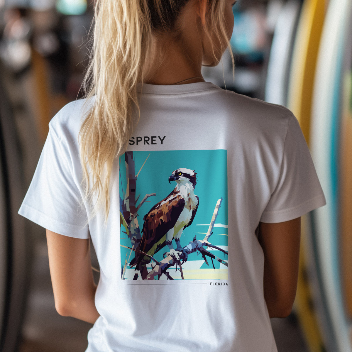 Osprey Travel T-Shirt | Wild Florida Gulf Coast Tee — design printed on the back of the t-shirt