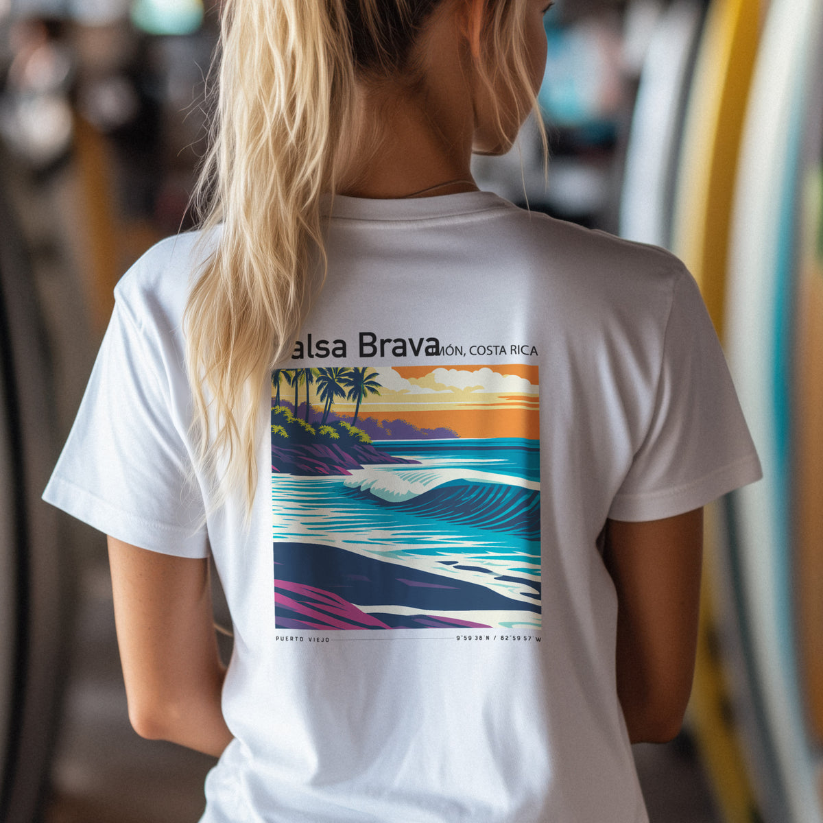 Salsa Brava Surf T-Shirt | Raw Power, Pure Costa Rica — design printed on the back of the t-shirt