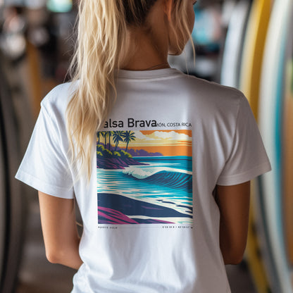 Salsa Brava Surf T-Shirt | Raw Power, Pure Costa Rica — design printed on the back of the t-shirt