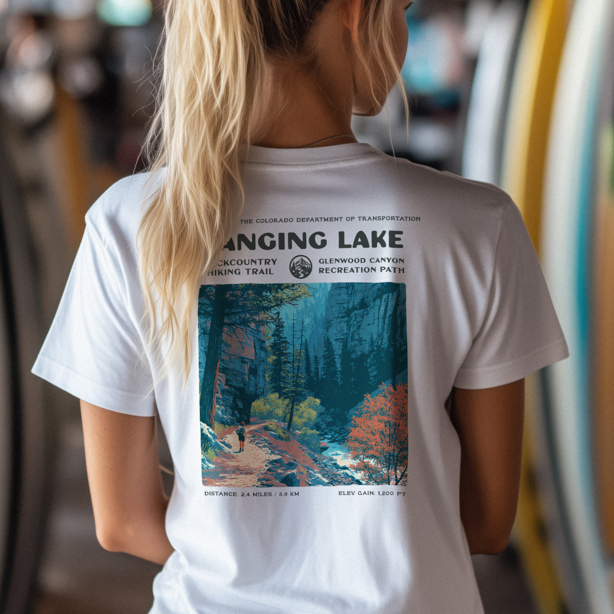 Hanging Lake Hiking T-Shirt | Hiker Gift | Glenwood Canyon Trail Tee — design printed on the back of the t-shirt
