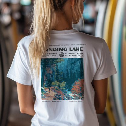 Hanging Lake Hiking T-Shirt | Hiker Gift | Glenwood Canyon Trail Tee — design printed on the back of the t-shirt