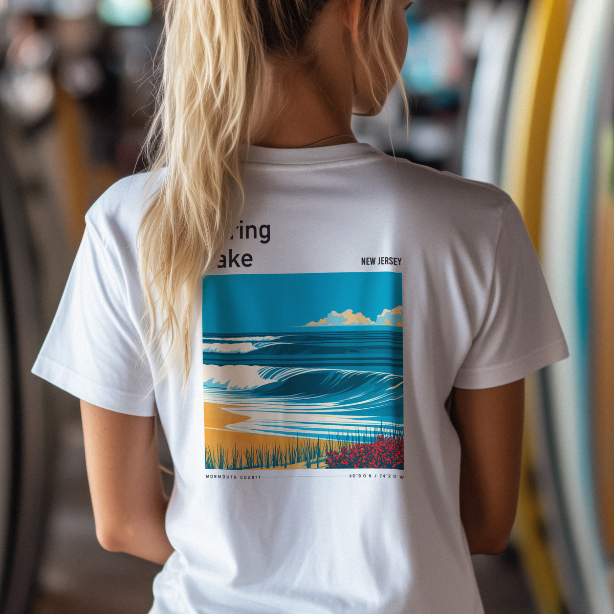 Spring Lake Surf T-Shirt | Jersey Shore Wave Art Tee — design printed on the back of the t-shirt