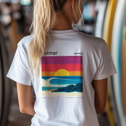 Belmar, New Jersey Surf T-Shirt | Jersey Shore Wave Art Tee — design printed on the back of the t-shirt