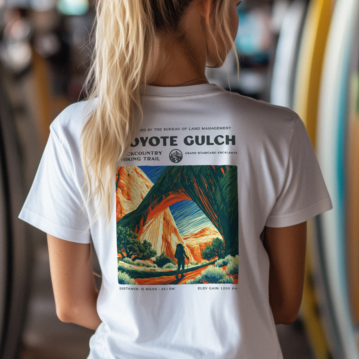 Coyote Gulch Hiking T-Shirt | Hiker Gift | Canyon Backcountry Trail Tee — design printed on the back of the t-shirt