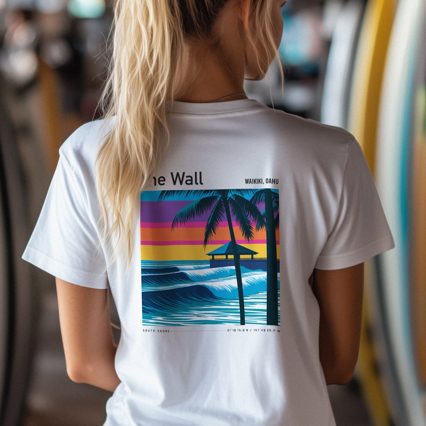 The Wall, Hawaii Surf T-Shirt | Raw Power, Island Soul — design printed on the back of the t-shirt