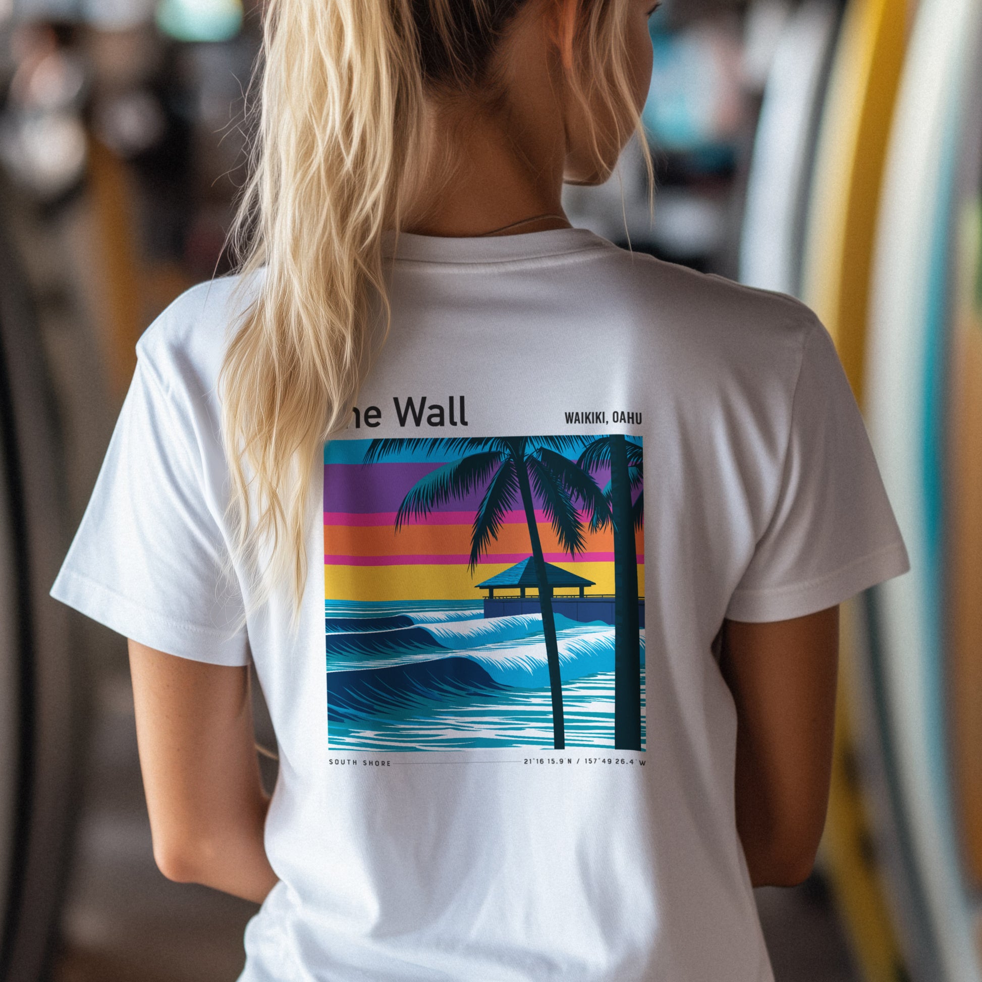 The Wall, Hawaii Surf T-Shirt | Raw Power, Island Soul — design printed on the back of the t-shirt