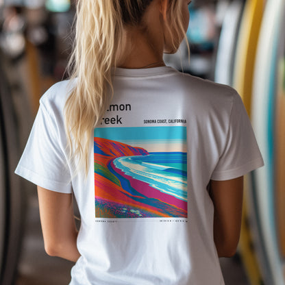 Salmon Creek Surf T-Shirt | Wild Sonoma Coast Wave Art — design printed on the back of the t-shirt