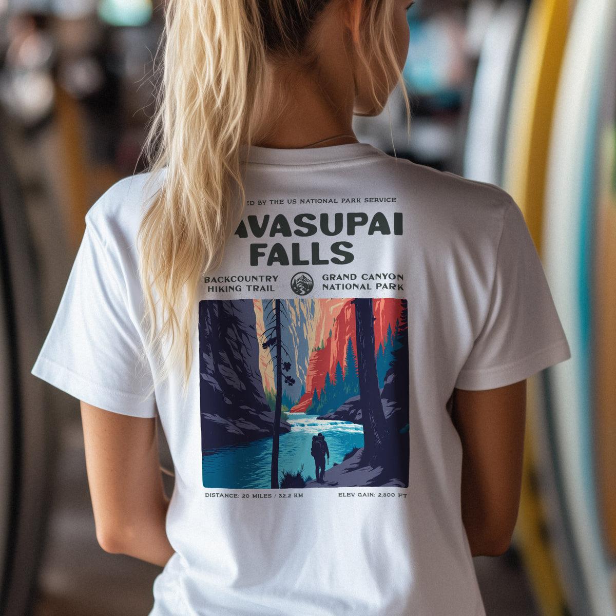 Havasupai Falls Hiking T-Shirt | Hiker Gift | Turquoise Canyon Trail Tee — design printed on the back of the t-shirt