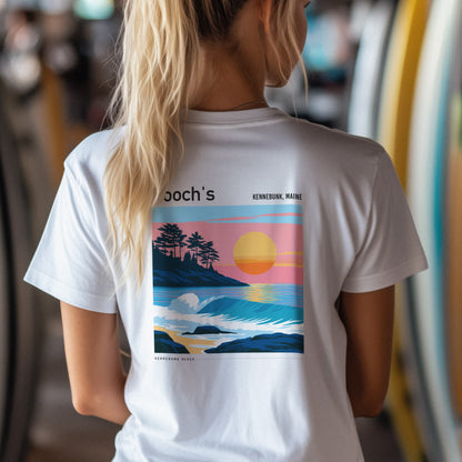 Gooch's Beach Surf T-Shirt | Maine Coast Wave Art Tee — design printed on the back of the t-shirt