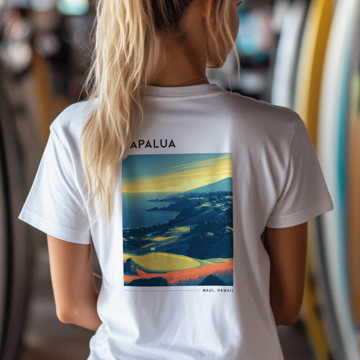 Kapalua Plantation Course Golf T-Shirt | Maui Fairways in Paradise — design printed on the back of the t-shirt