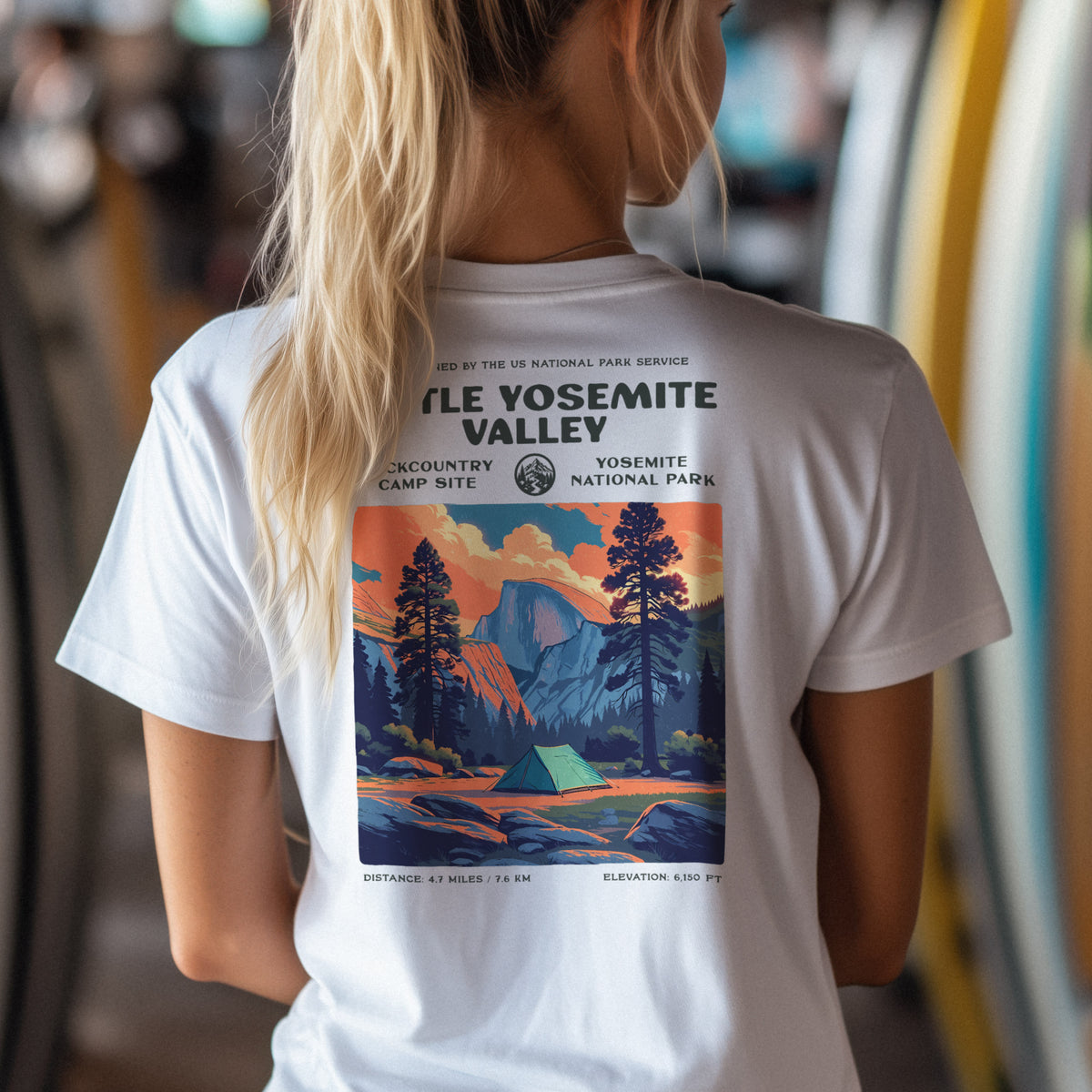 Little Yosemite Valley Hiking T-Shirt | Hiker Gift | High Sierra Trail Tee — design printed on the back of the t-shirt