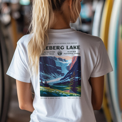 Iceberg Lake Hiking T-Shirt | Hiker Gift | Glacier National Park Tee — design printed on the back of the t-shirt