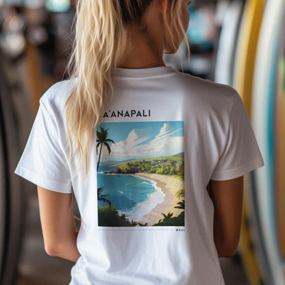 Ka'anapali, Maui Travel T-Shirt | Golden Shore Aloha Art Tee — design printed on the back of the t-shirt