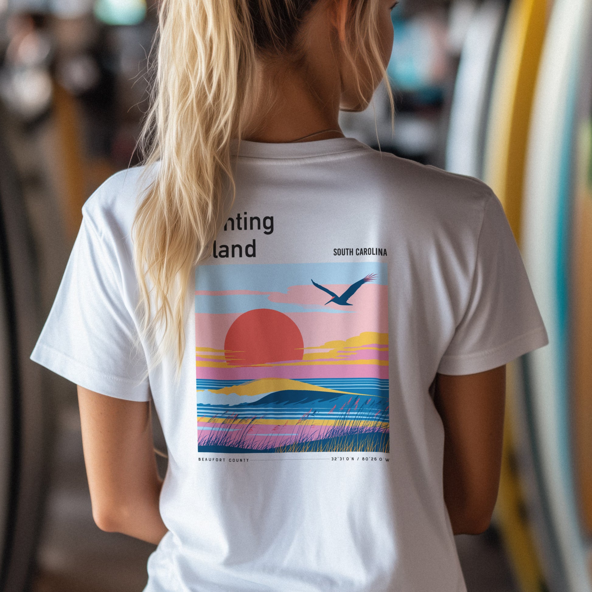 Hunting Island Surf T-Shirt | South Carolina Coast Wave Tee — design printed on the back of the t-shirt