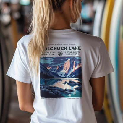 Colchuck Lake Hiking T-Shirt | Hiker Gift | Alpine Lakes Wilderness Tee — design printed on the back of the t-shirt