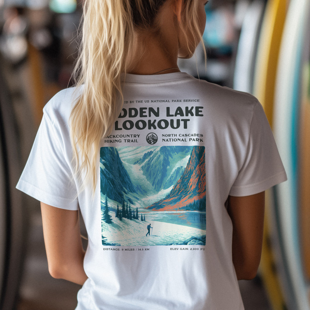 Hidden Lake Lookout Hiking T-Shirt | Hiker Gift | North Cascades Trail Tee — design printed on the back of the t-shirt
