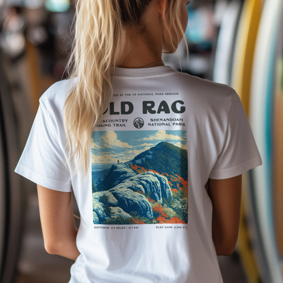 Old Rag Hiking T-Shirt | Hiker Gift | Shenandoah Trail Tee — design printed on the back of the t-shirt