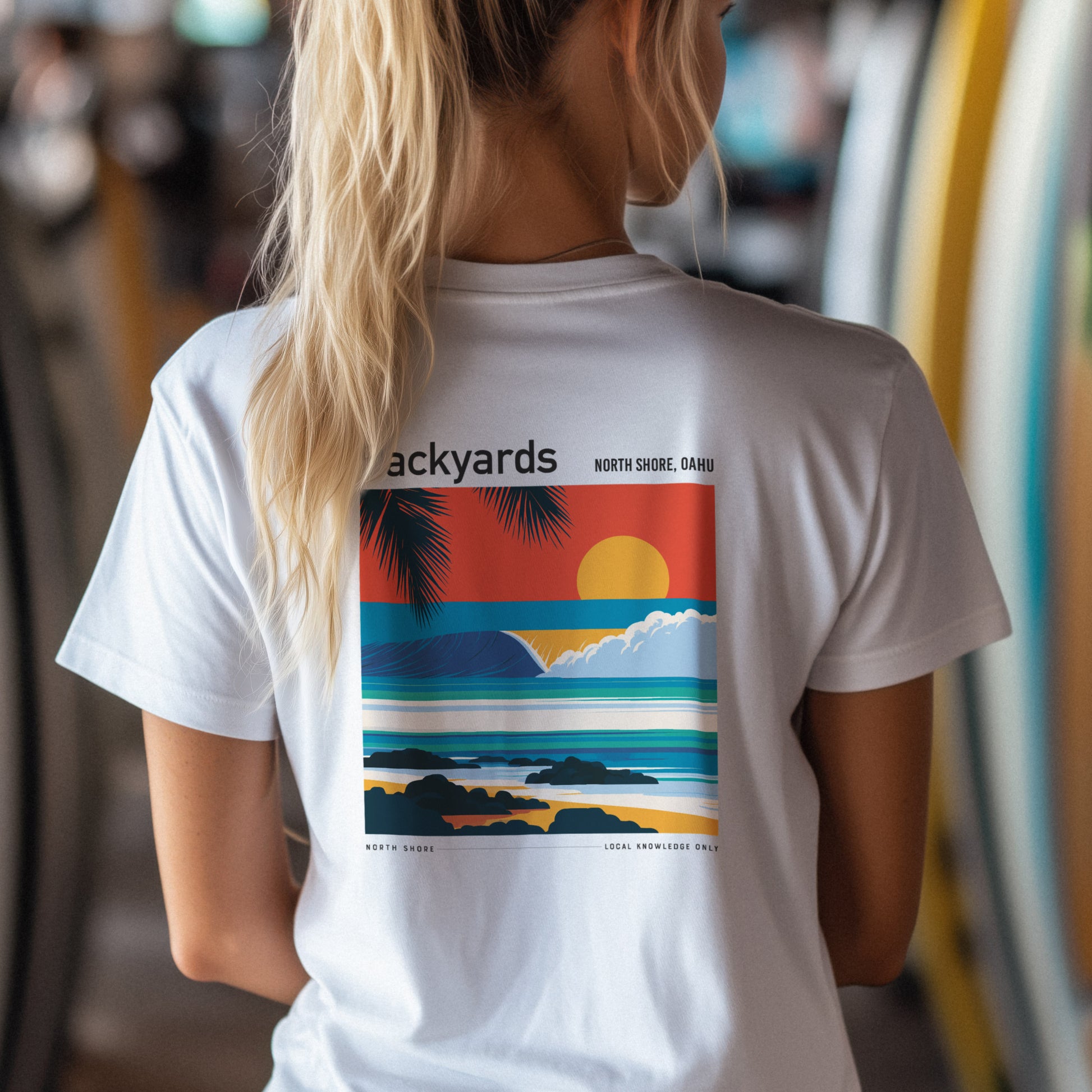 Backyards Surf T-Shirt | Hawaiian North Shore Wave Tee — design printed on the back of the t-shirt