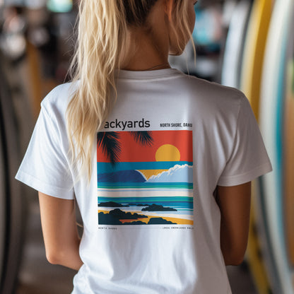 Backyards Surf T-Shirt | Hawaiian North Shore Wave Tee — design printed on the back of the t-shirt