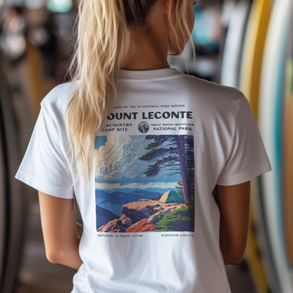 Mount LeConte Hiking T-Shirt | Hiker Gift | Smoky Mountains Trail Tee — design printed on the back of the t-shirt