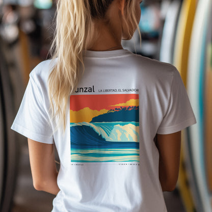 El Sunzal Surf T-Shirt | Central American Wave Art Tee — design printed on the back of the t-shirt