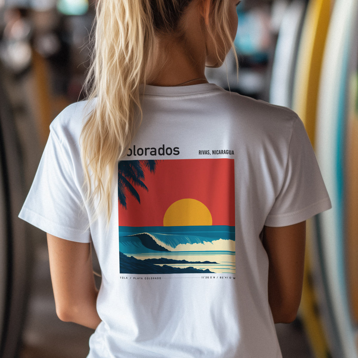 Playa Colorado Surf T-Shirt | Raw Nicaraguan Wave Art — design printed on the back of the t-shirt