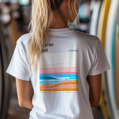 Thurso East Surf T-Shirt | Wild North Atlantic Wave Art — design printed on the back of the t-shirt