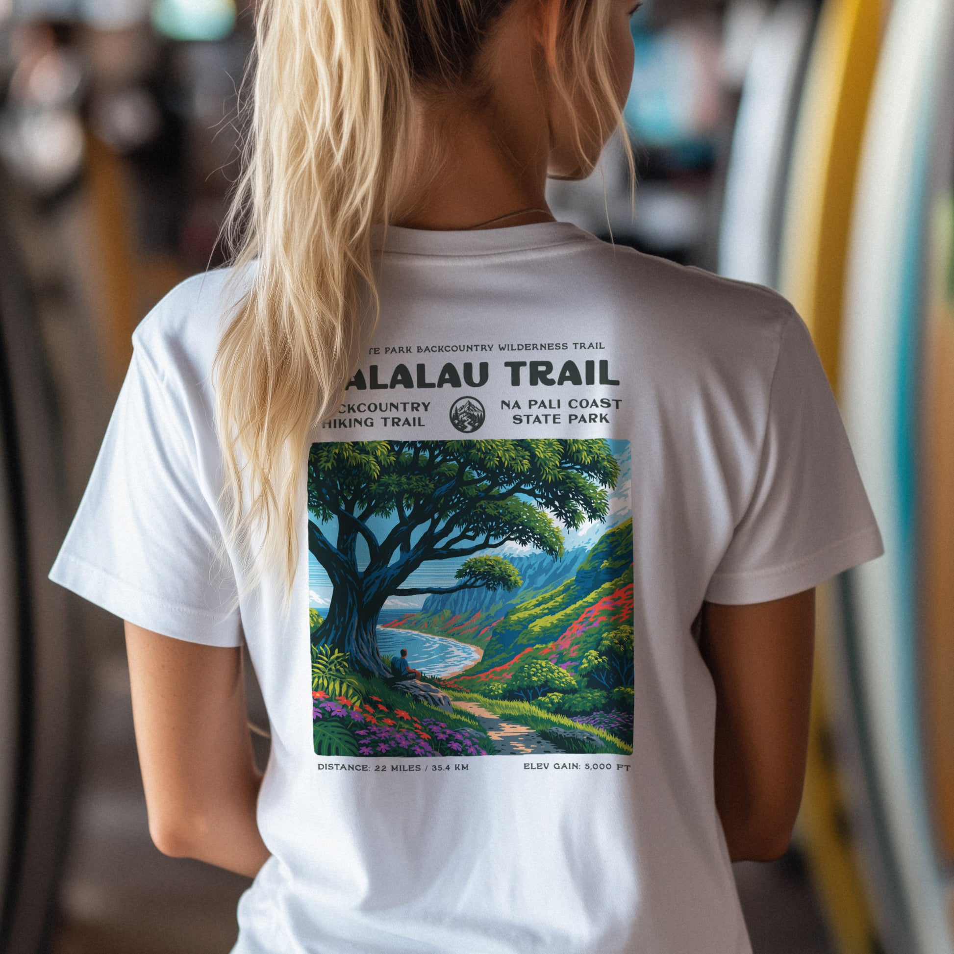 Kalalau Trail Hiking T-Shirt | Hiker Gift | Na Pali Coast Tee — design printed on the back of the t-shirt
