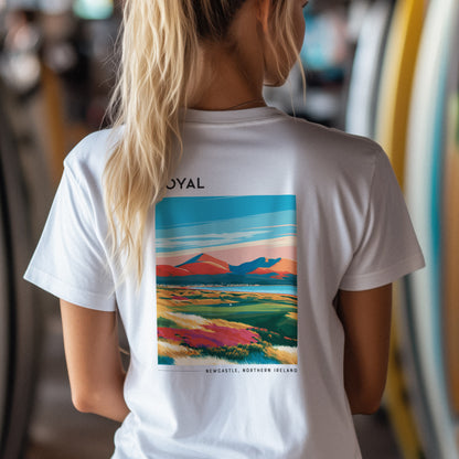 Royal County Down Golf T-Shirt | Wild Irish Links Course Tee — design printed on the back of the t-shirt