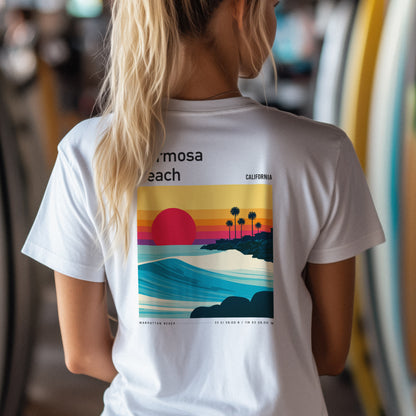 Hermosa Beach Surf T-Shirt | Sun, Sand & South Bay Swells — design printed on the back of the t-shirt