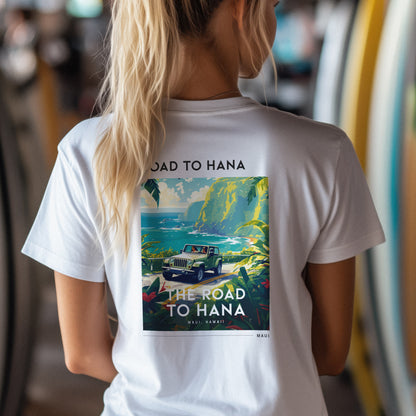Road to Hana Travel T-Shirt | Maui Rainforest Drive Art Tee — design printed on the back of the t-shirt