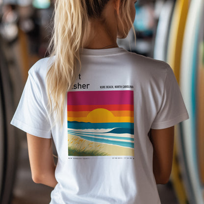 Fort Fisher Surf T-Shirt | Carolina Coast Wave Art Tee — design printed on the back of the t-shirt