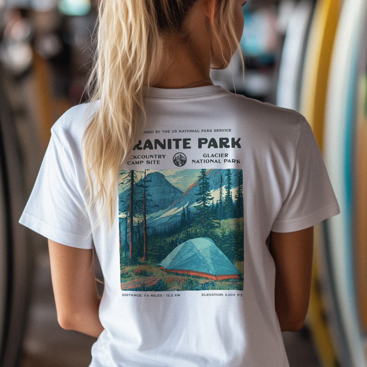Granite Park Hiking T-Shirt | Hiker Gift | Wild Montana Trail Tee — design printed on the back of the t-shirt