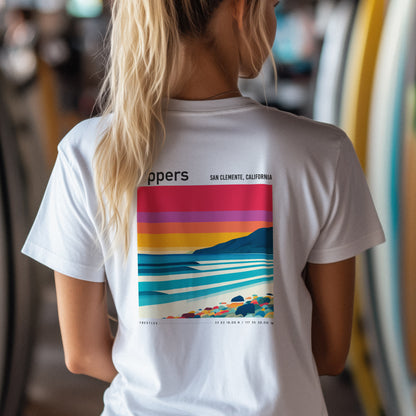 Uppers, Trestles Surf T-Shirt | Southern California Wave Art Tee — design printed on the back of the t-shirt