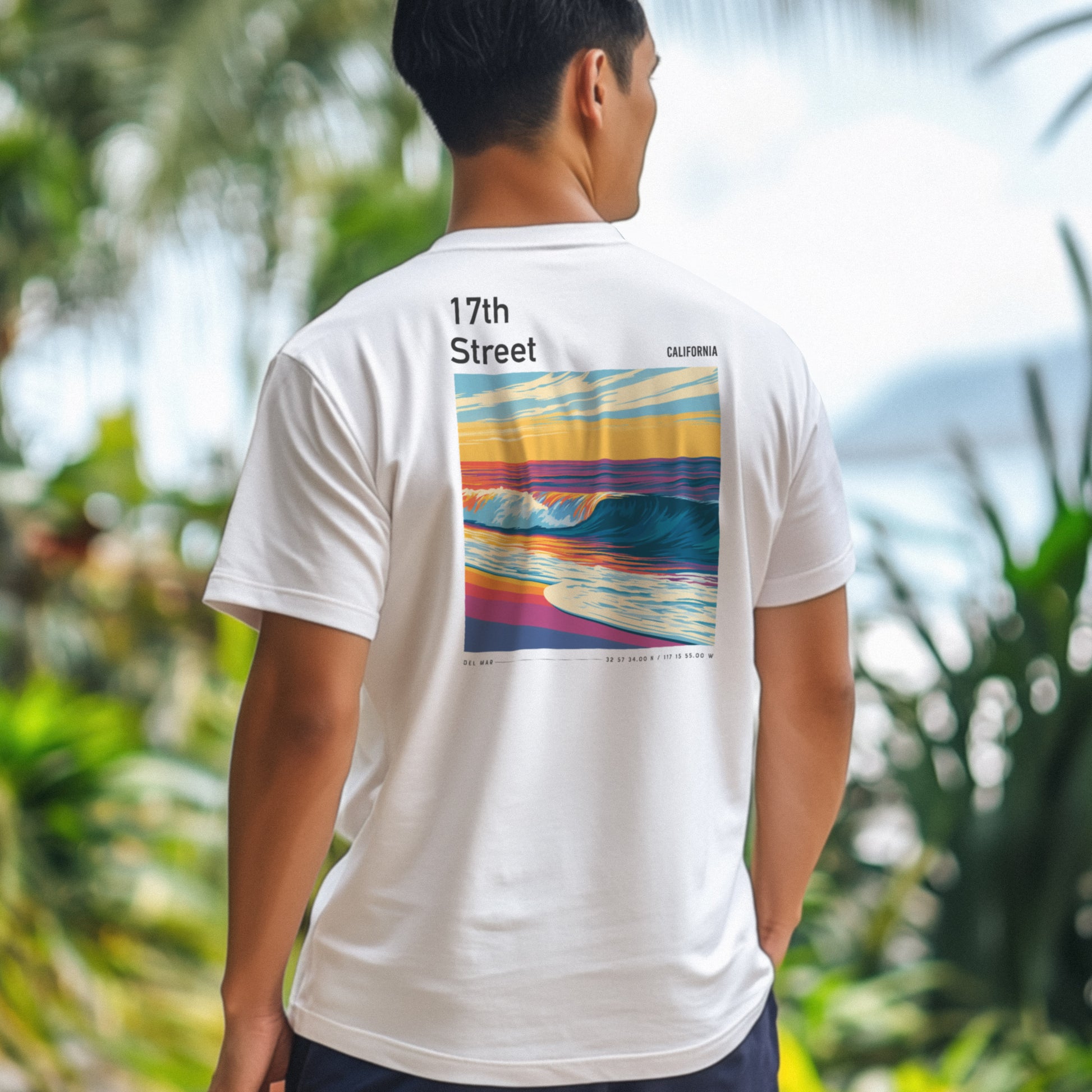 17th Street Surf T-Shirt | Coastal Wave Art Tee — design printed on the back of the t-shirt