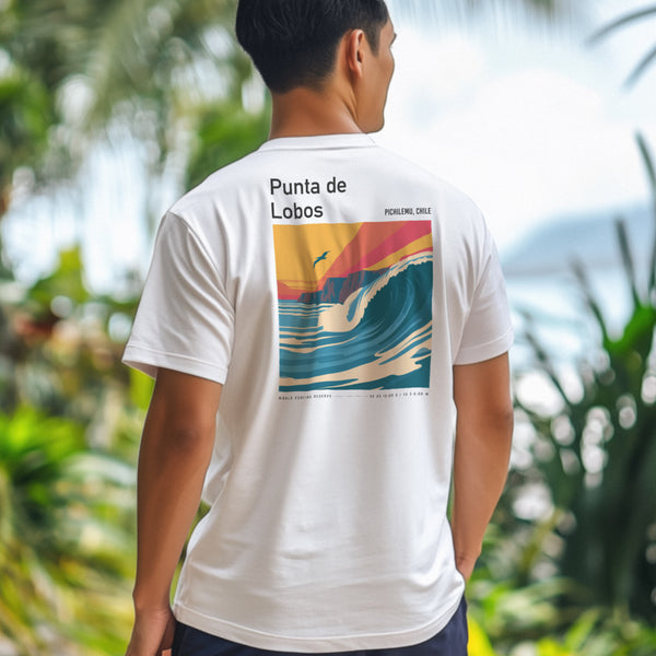 Punta de Lobos Surf T-Shirt | Chilean Point Break Wave Art — design printed on the back of the t-shirt