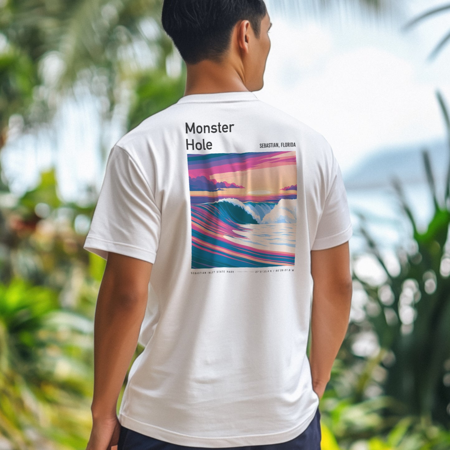 Monster Hole Surf T-Shirt | Florida's Hidden Swell Art — design printed on the back of the t-shirt