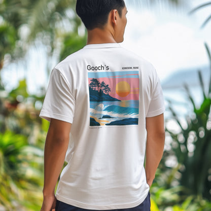 Gooch's Beach Surf T-Shirt | Maine Coast Wave Art Tee — design printed on the back of the t-shirt