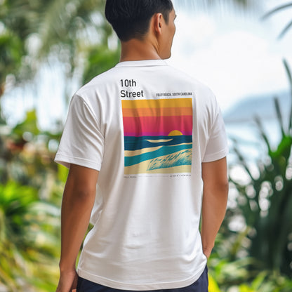 10th Street Surf T-Shirt | Carolina Coast Wave Art Tee — design printed on the back of the t-shirt