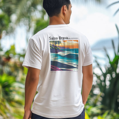 Salsa Brava Surf T-Shirt | Raw Power, Pure Costa Rica — design printed on the back of the t-shirt