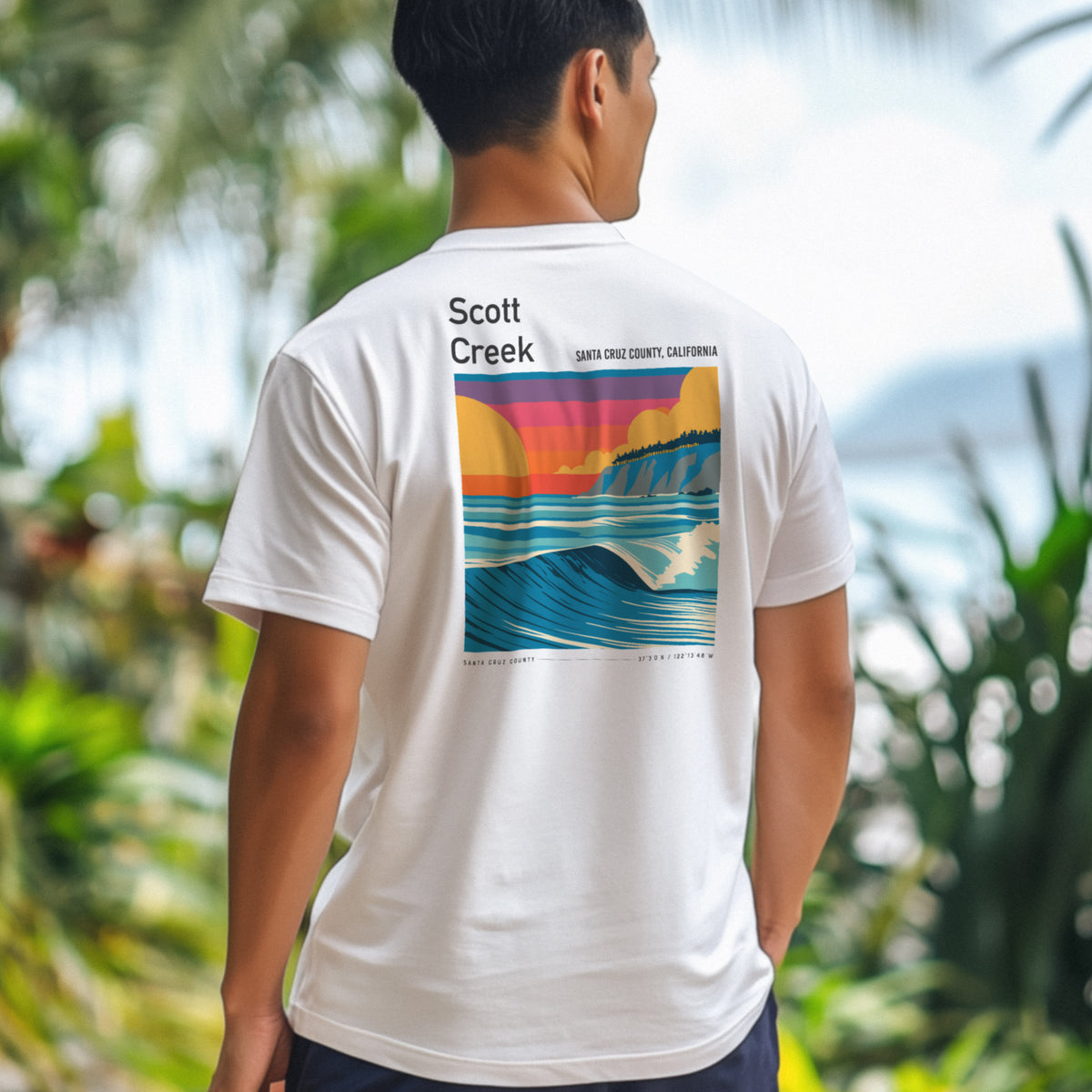Scott Creek Surf T-Shirt | Central Coast Wave Art Tee — design printed on the back of the t-shirt