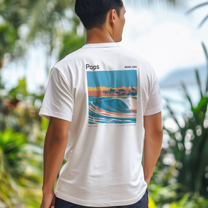 Populars, Hawaii Surf T-Shirt | Warm Walls, Island Soul — design printed on the back of the t-shirt