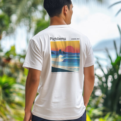 Pichilemu Surf T-Shirt | Chilean Wave Art Tee — design printed on the back of the t-shirt
