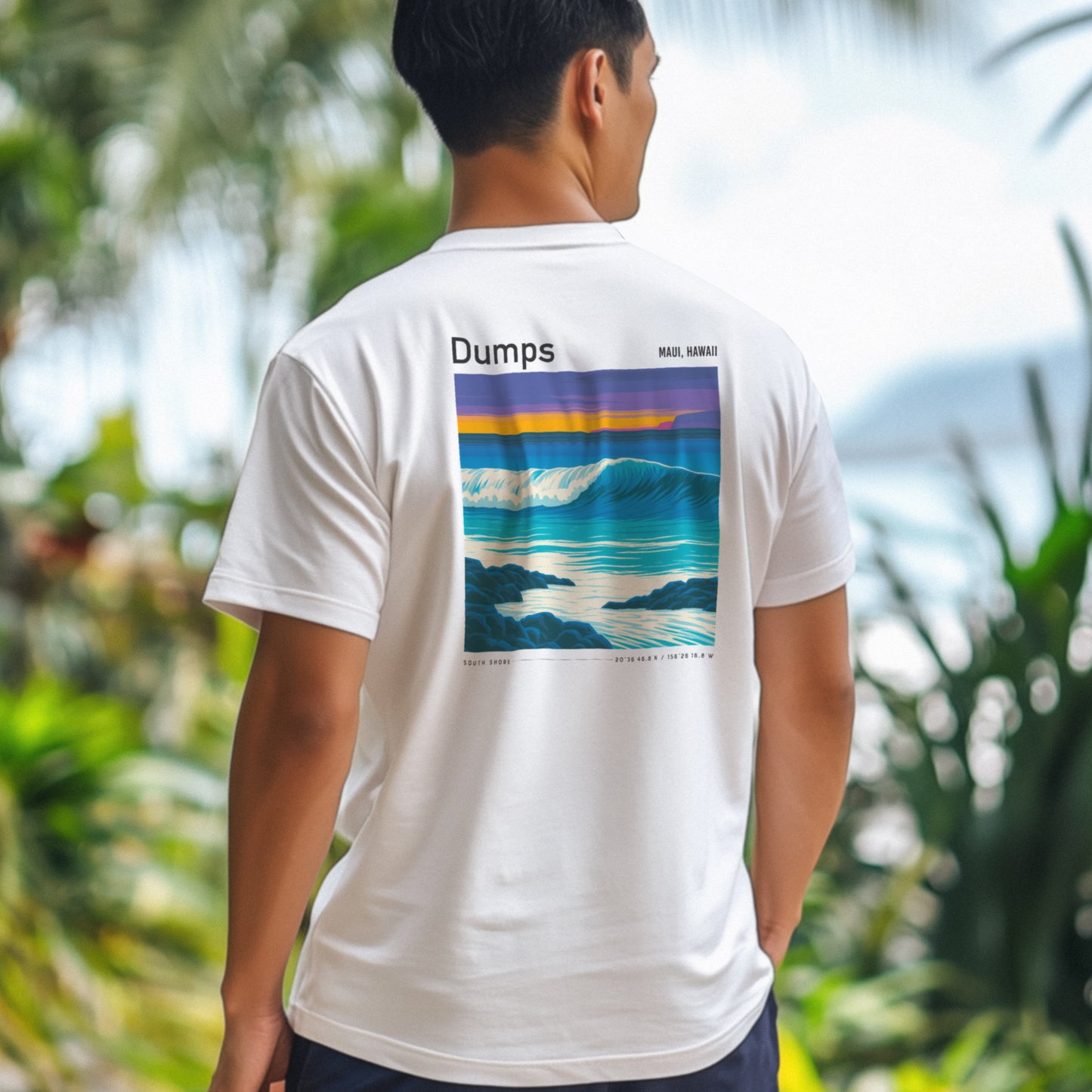 Dumps Surf T-Shirt | Raw Hawaiian Wave Art Tee — design printed on the back of the t-shirt