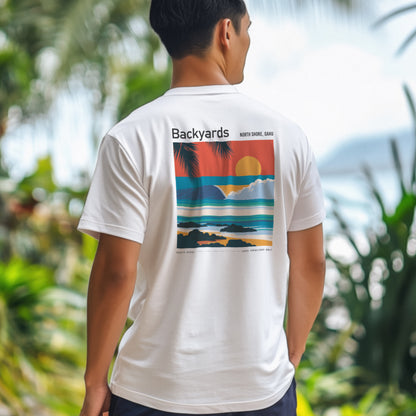 Backyards Surf T-Shirt | Hawaiian North Shore Wave Tee — design printed on the back of the t-shirt