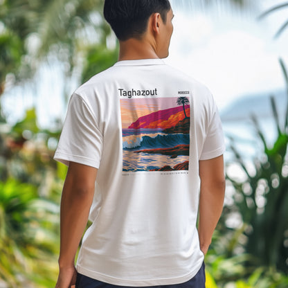 Taghazout Surf T-Shirt | Moroccan Wave Art Tee — design printed on the back of the t-shirt