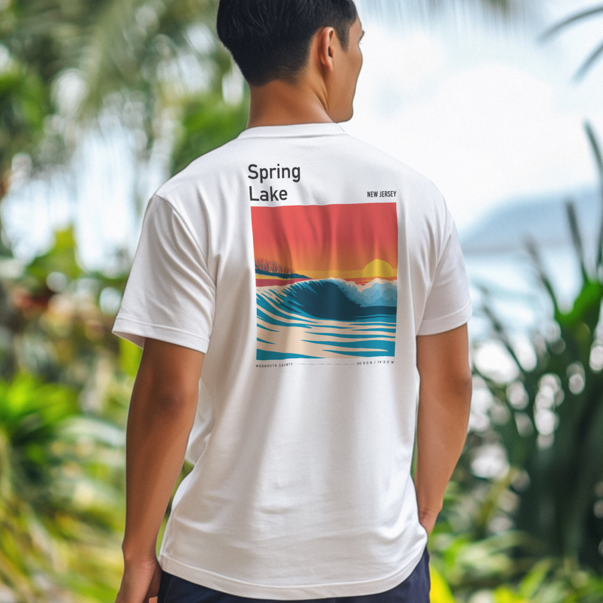 Spring Lake Surf T-Shirt | Jersey Shore Wave Art Tee — design printed on the back of the t-shirt