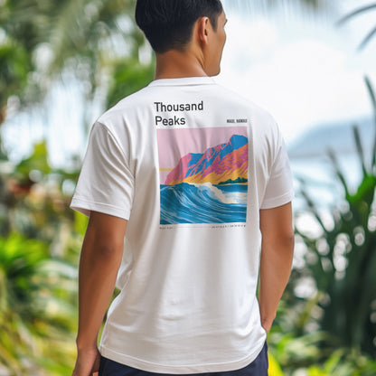 Thousand Peaks Surf T-Shirt | Hawaii Wave Art Tee — design printed on the back of the t-shirt